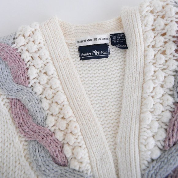 Vintage Hunters Run Cream, Purple & Blue Button Up Knit Cardigan L - Picture 12 of 12
